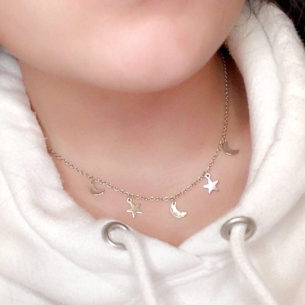 Silver moon and star choker
